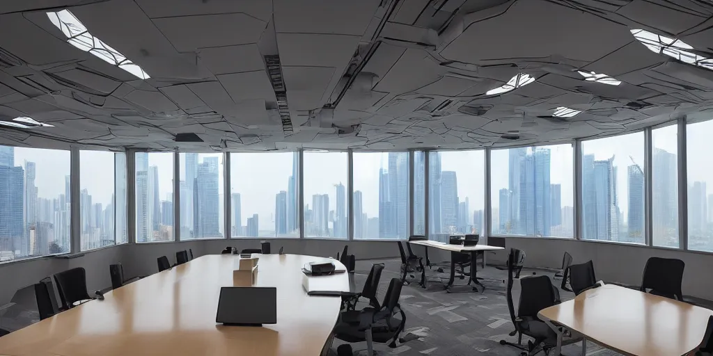 Prompt: shenzhen, cyberpunk, meetingroom