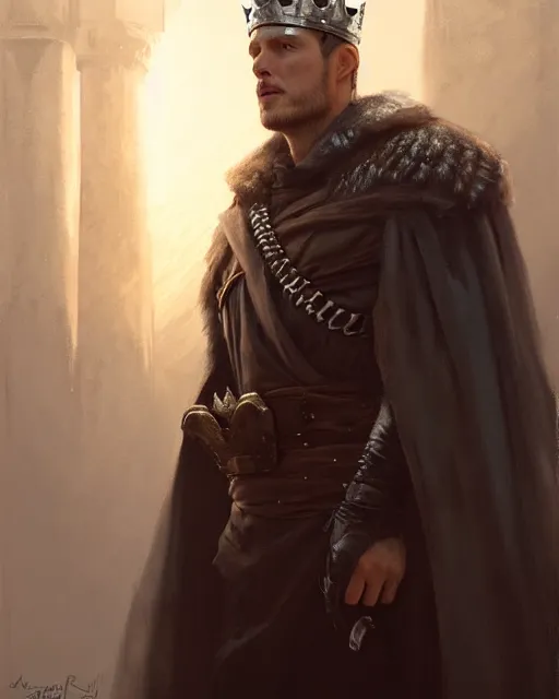 Prompt: the king in the north, with iron crown, without a beard | | realistic shaded, fine details, realistic shaded lighting painting by greg rutkowski, diego gisbert llorens, magali villeneuve, artgerm, jeremy lipkin, michael garmash, rob rey