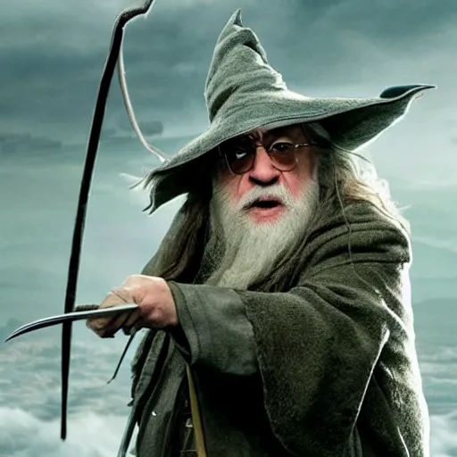 Image similar to movie still of danny devito starring as gandalf in the 2 0 2 6 lord of the rings movie, with hat, full body