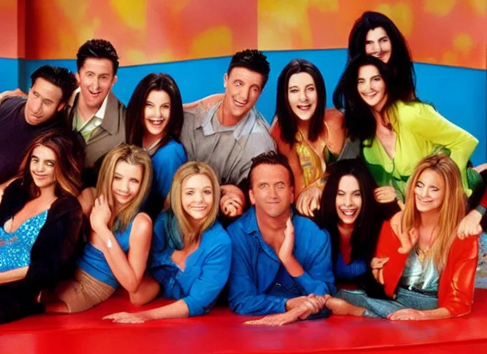 Prompt: the cast of friends getting slimed by nickelodeon