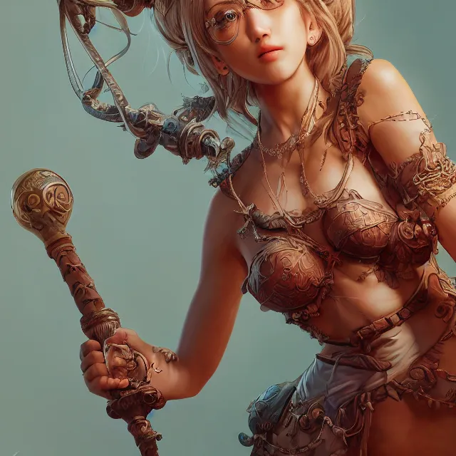 Image similar to studio portrait of neutral good colorful female cleric bard healer as absurdly beautiful, elegant, young sensual swimsuit model, ultrafine hyperrealistic detailed face illustration by kim jung gi, irakli nadar, intricate linework, sharp focus, bright colors, matte, octopath traveler, final fantasy, unreal engine highly rendered, global illumination, radiant light, intricate environment