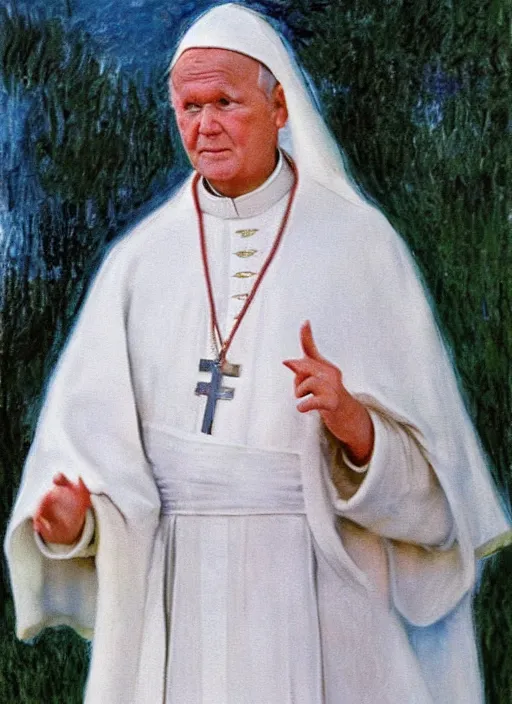 Image similar to white and cape with shoulder pads wearing john paul ii as piccolo from dragon ball z by claude monet