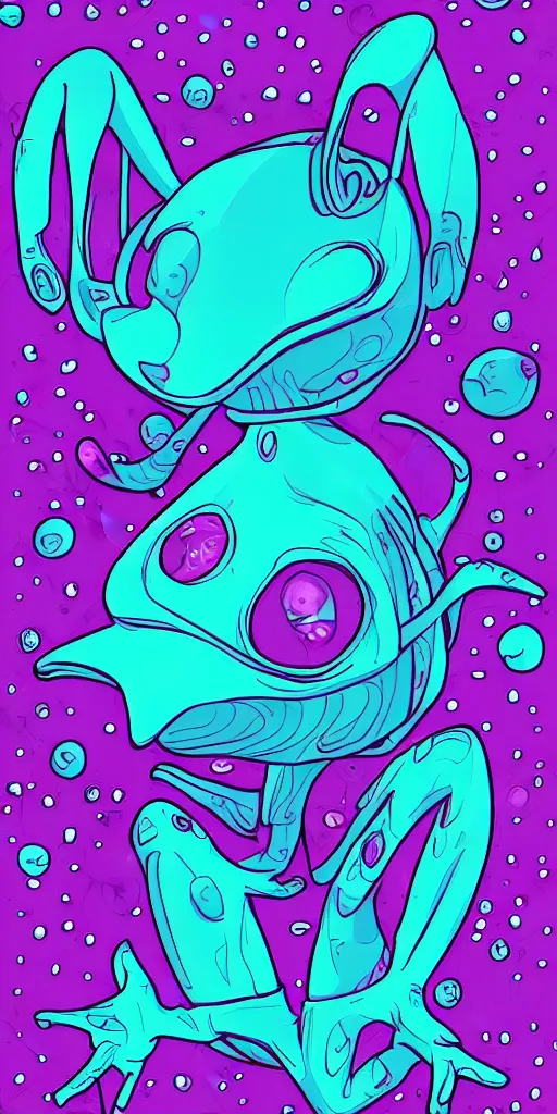 Image similar to cute alien designed by Polynesians, pink background, digital art