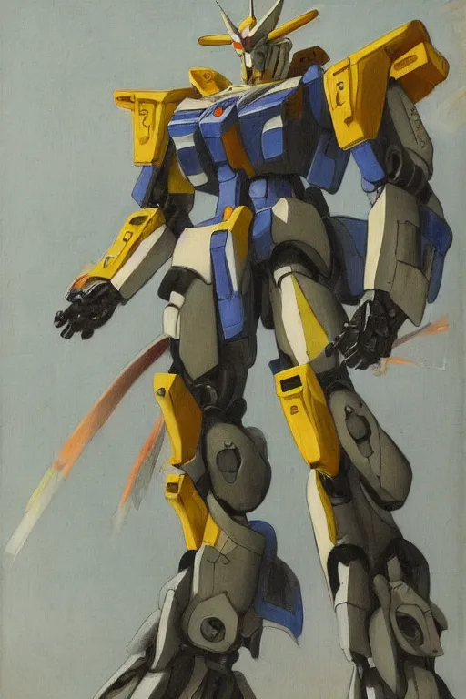 Prompt: a elegant gundam robot with fluo color detail, and muted arm colors, on top of dutch master painting of exotic plastic flowers