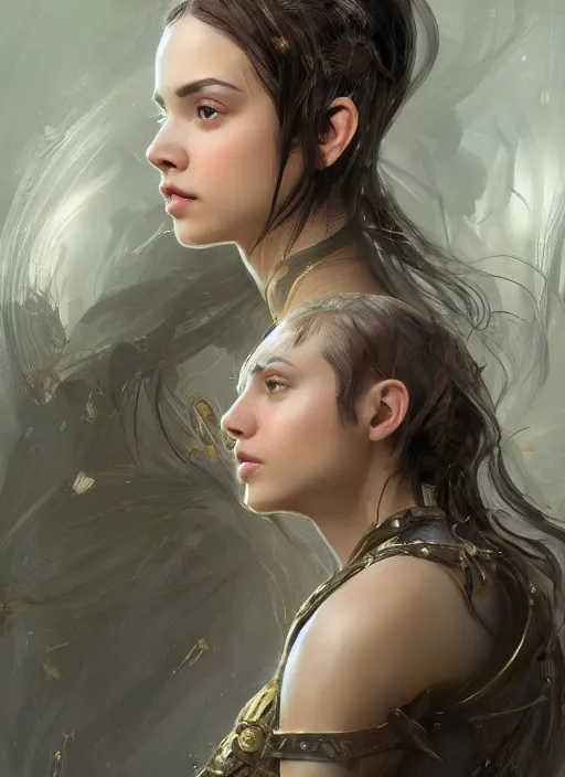 Image similar to a professional portrait of a beautiful young female, clothed in ethereal battle armor, olive skin, long dark hair, beautiful bone structure, symmetrical facial features, intricate, elegant, digital painting, concept art, smooth, sharp focus, finely detailed, illustration, from Valerian and the City of a Thousand Planets, in the style of Ruan Jia and Mandy Jurgens and Artgerm and Greg Rutkowski and William-Adolphe Bouguerea