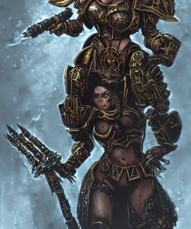 Image similar to Sofia Vergara as a battle sister from Warhammer 40k, highly detailed, intricate, concept art, artstation