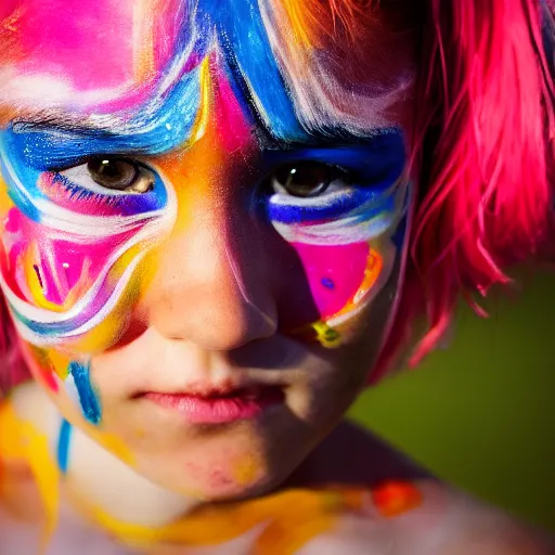 Prompt: a portrait of a abstract girl who has face - painting like abstract object. depth of field. lens flare