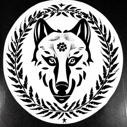 Image similar to tattoo design, stencil, bear, wreath surrounding wolf