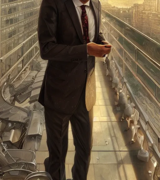 Image similar to full figure ultra realistic illustration, andrew tate as business man, intricate, elegant, highly detailed, digital painting, artstation, concept art, smooth, sharp focus, illustration, art by artgerm and greg rutkowski and alphonse mucha