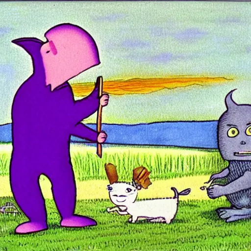 Prompt: Harold and the Purple Crayon by Maurice Sendak