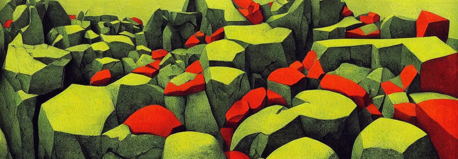 Image similar to a rock garden by m. c. escher, yellow, green, red, snowy, ultra sharp, ultra detailed, cyberpunk, happy, uplifting, colorized by salvador dali