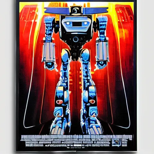 Image similar to mecha robot, symmetrical, movie poster art by drew struzan,