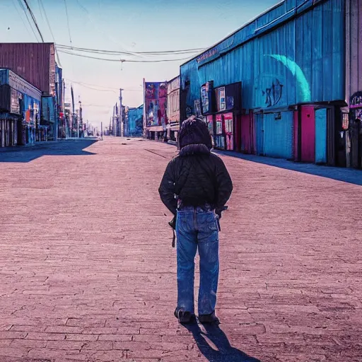 Image similar to moonwalker streetphoto, city street on the moon, a detailed image of a future norilsk, moon landscape, colorful haze, americana, high production value, 8 k resolution, hyperrealistic, photorealistic, high definition, high details, tehnicolor, award - winning photography, masterpiece, amazing colors