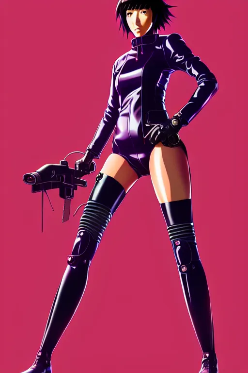 Image similar to a fullbody portrait of motoko kusanagi the major ghost in the shell, stand alone complex, in leather bike costume, by ilya kuvshinov, rossdraws, artgerm, sola digital arts, anti aliasing, raytracing : :