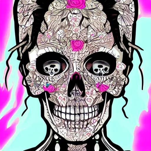 Prompt: anime manga skull portrait young woman skeleton, hello kitty, elegant, highly detailed, digital art, art by singer sergeant rolf harris