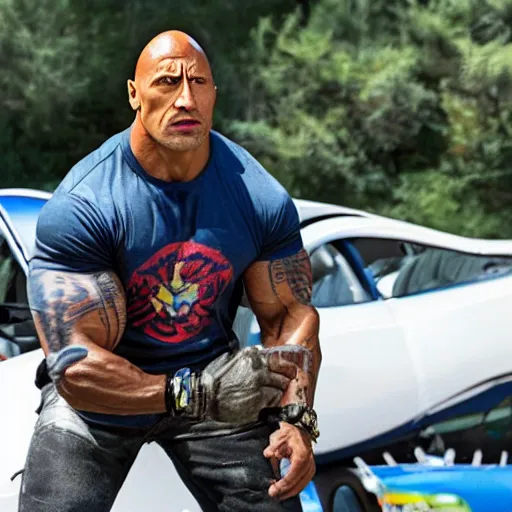 Image similar to a still of dwayne johnson in the movie hotwheels acceleracers