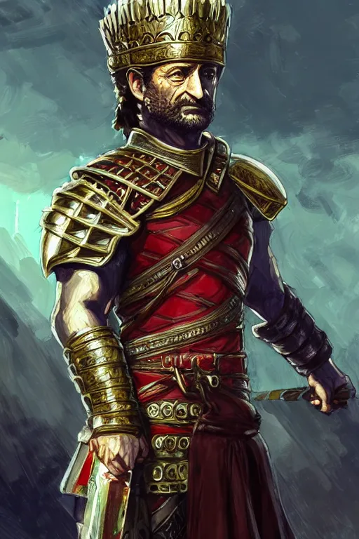 Prompt: a watermelon armor gerard butler as a greek king, greek, intricate, headshot, key visual, conceptart, ambient lighting, highly detailed, digital painting, artstation, concept art, sharp focus, by makoto shinkai and akihiko yoshida and greg manchess