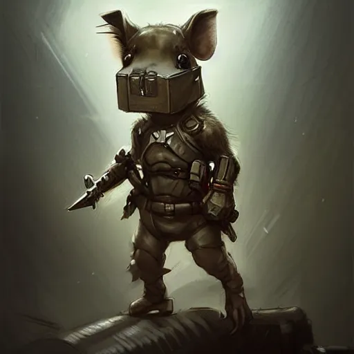 Image similar to cute little anthropomorphic Guinea Pig wearing Metal Gear outfit, ultra wide lens shot , tiny, small, short, cute and adorable, pretty, beautiful, DnD character art portrait, matte fantasy painting, DeviantArt Artstation, by Jason Felix by Steve Argyle by Tyler Jacobson by Peter Mohrbacher, cinematic lighting