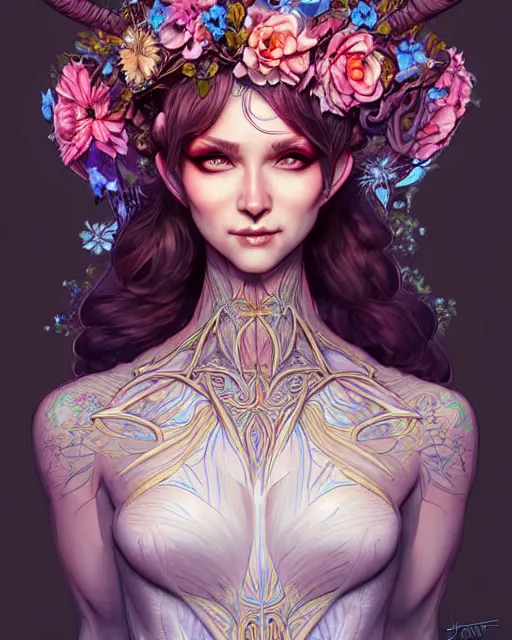 Image similar to digital art, centered full body elven bride with short hair, vivid flower crown ,intricate, veins, by James Jean and by artgerm, by ross tran , ultradetailed, charachter design, concept art, trending on artstation,