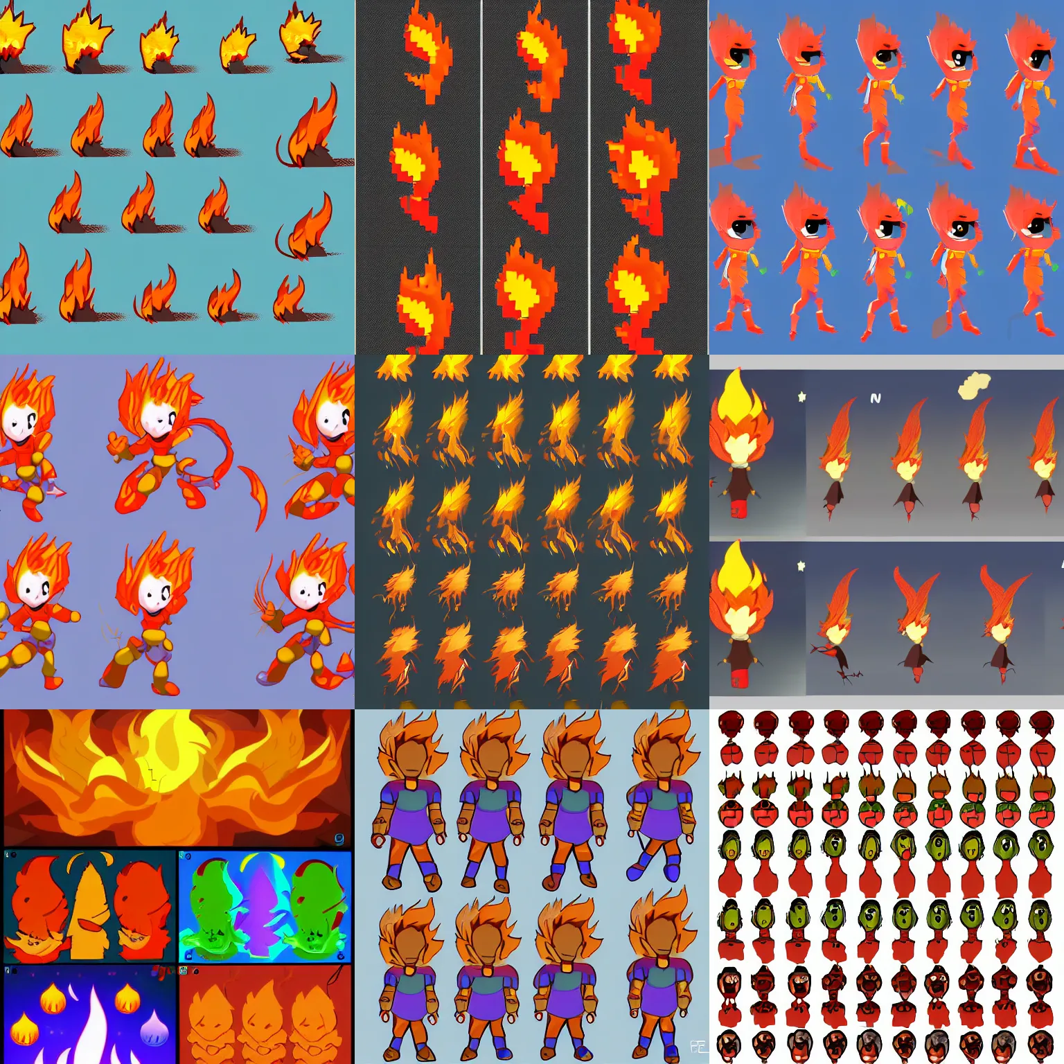 Prompt: fire sprite sheet, 2 d animation
