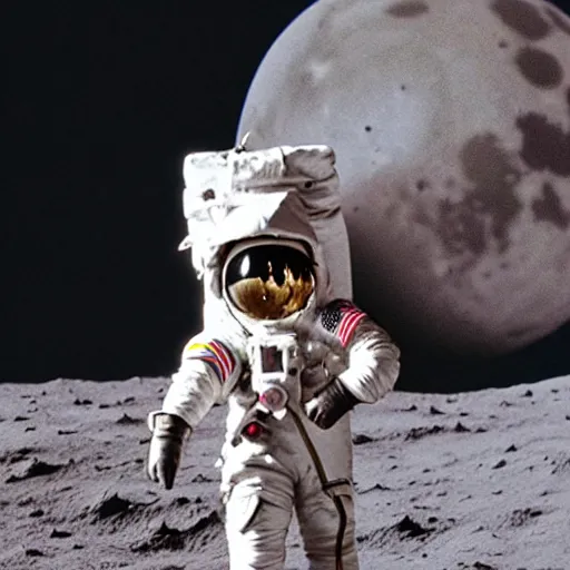 Image similar to cat wearing a spacesuit while walking on the moon