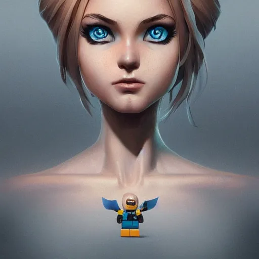 Image similar to wide shot, lego man digital art, highly detailed, digital painting, beautiful eyes!, pretty face!!, symmetry, concept art, sharp focus, illustration, art by artgerm! greg rutkowski magali villeneuve wlop! ilya kuvshinov!!, octane render