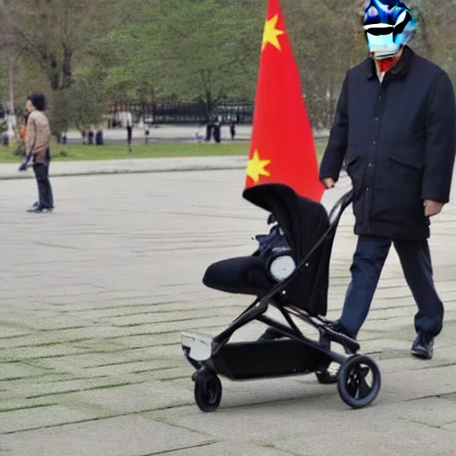 Image similar to xi jinping walking in the park with a stroller