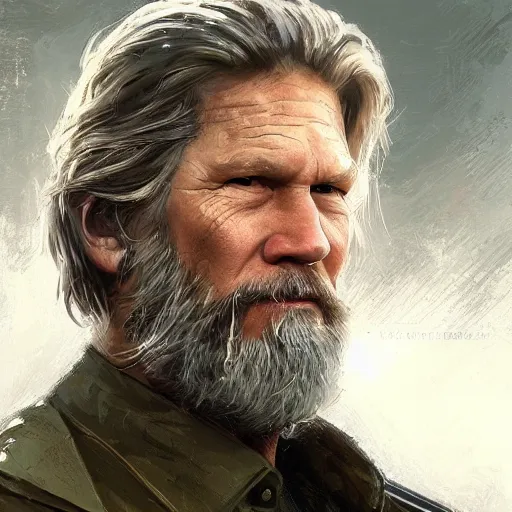 Image similar to portrait of a man by greg rutkowski, he looks like jeff bridges, wearing the military uniform of the corellian confederation, star wars expanded universe, he is about 5 0 years old, highly detailed portrait, digital painting, artstation, concept art, smooth, sharp foccus ilustration, artstation hq