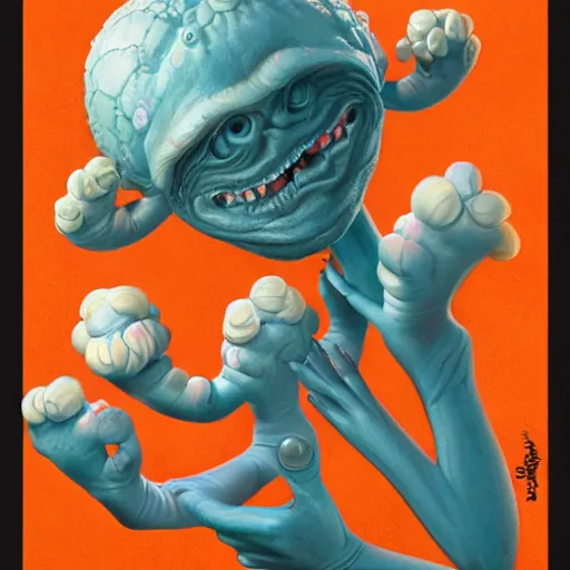 Image similar to Lofi horror, a baby monster with six arms, six arms, monster,chalk, Pixar style, Tristan Eaton, Stanley Artgerm, Tom Bagshaw, Basil Gogos