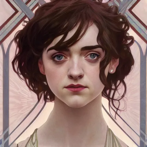 Image similar to a combination of Maisie Williams, Krysten Ritter, Anne Hathaway and Natalia Dwyer Christina Ricci and Lily Collins by Alphonse Mucha, Magali Villeneuve and Livia Prima, trending on artstation, long hair, dark eyes