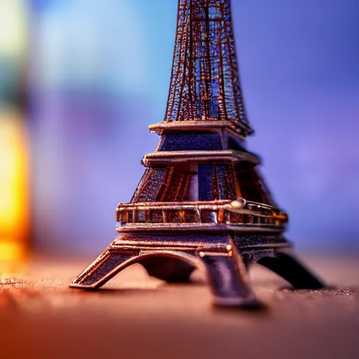 Prompt: a macro photo of a very detailed miniature model of the eiffel tower, close - up, intricately detailed buildings, cars and people, intricately detailed markings, intricate textures, warm lighting, vivid colors, realistic octane render, hyper realistic render, volumetric shading, depth of field, raytracing, 8 k,