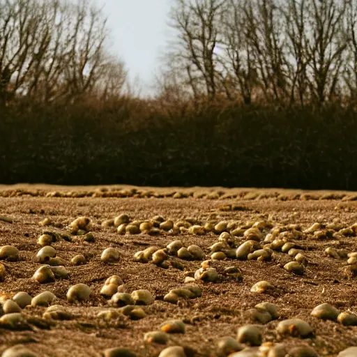 Prompt: potatoes in a field of maple trees