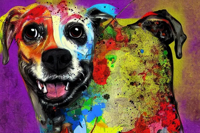 Image similar to a masterpiece painting of a dog portrait, in the style of artur bordalo, digital art, muted colors