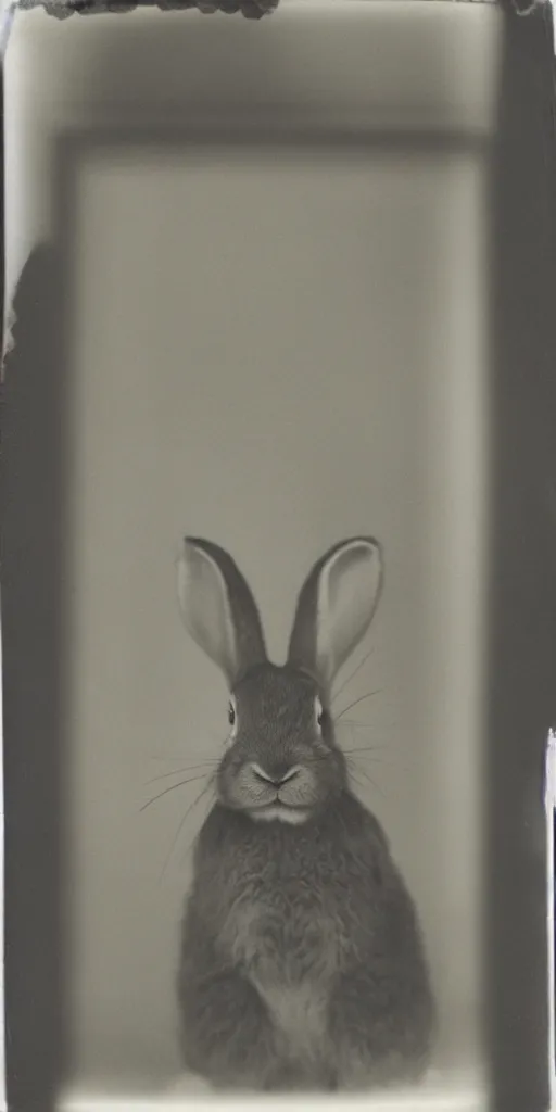 Image similar to a rabbit looking into a mirror, polaroid,