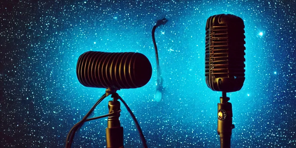 Image similar to Microphone, space, galaxy, glow, neon, closeup,