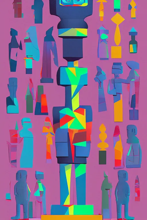 Image similar to cubist moai statue cutout digital illustration cartoon colorful beeple