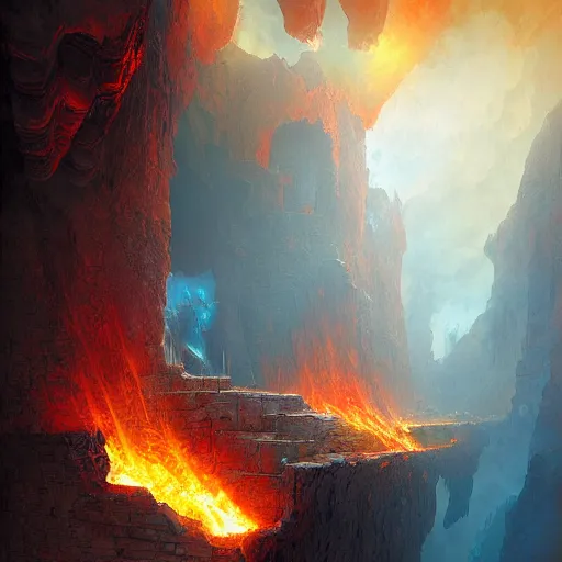 Image similar to the ground opening up to reveal flames in a chasm by Marc Simonetti