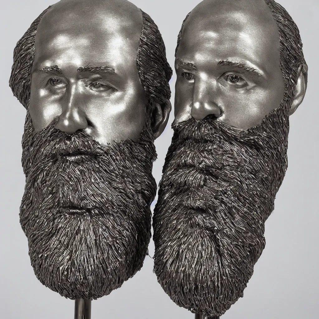 Prompt: matt wilson metal sculpture of a bearded man