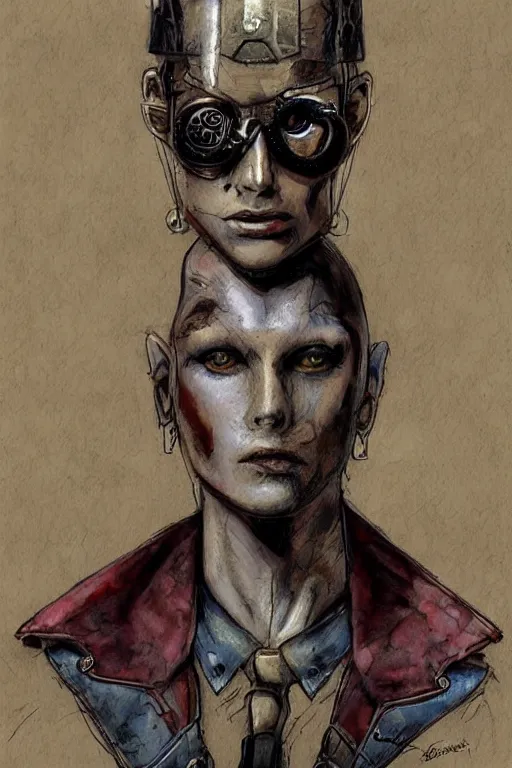 Prompt: portrait fashion model cyborg detective artwork by enki bilal