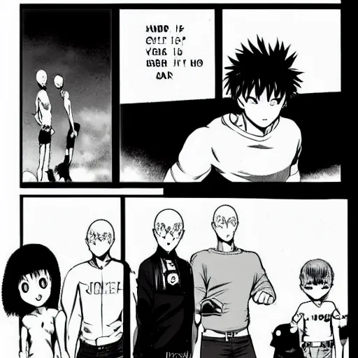 Prompt: a page from the one punch man webcomic by one, bad art of one webcomic, best panel, black and white, simple art style
