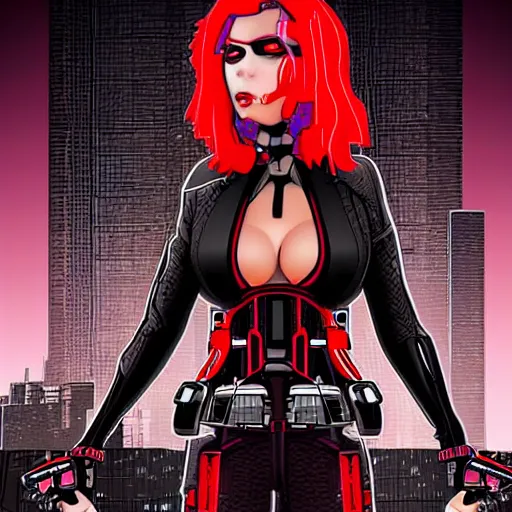 Image similar to oni,Black Widow, cyberpunk