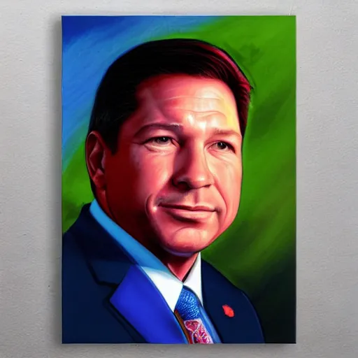 Prompt: a simple concept art portrait of a predatory ron desantis. an award winning yoshitaka amano digital art poster color painting. a masterpiece by james gurney. poster colour on canvas.