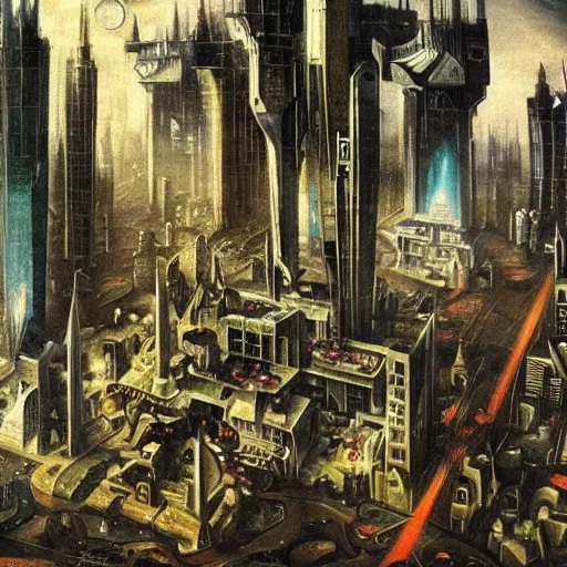 Prompt: a futuristic city painted by bosch.