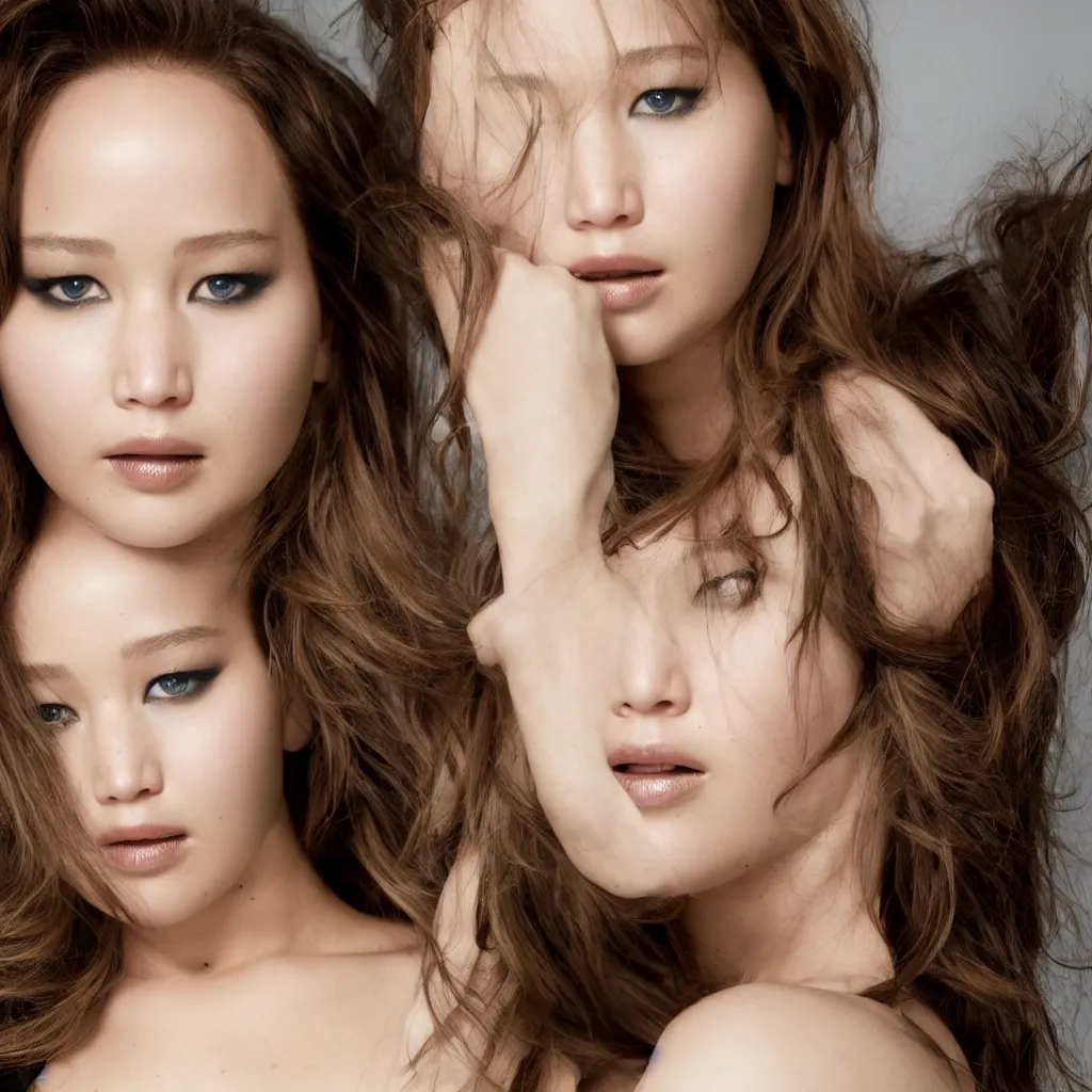 Prompt: Jennifer Lawrence as a korean model photo shoot close-up
