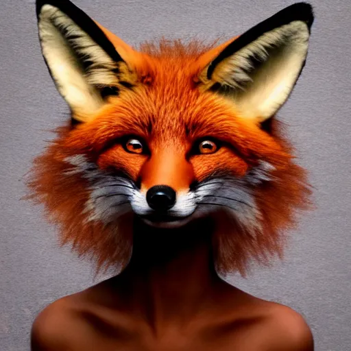 Image similar to woman with fox ears and fox facial features, furry face, close - up, headshot, detailed, symmetric