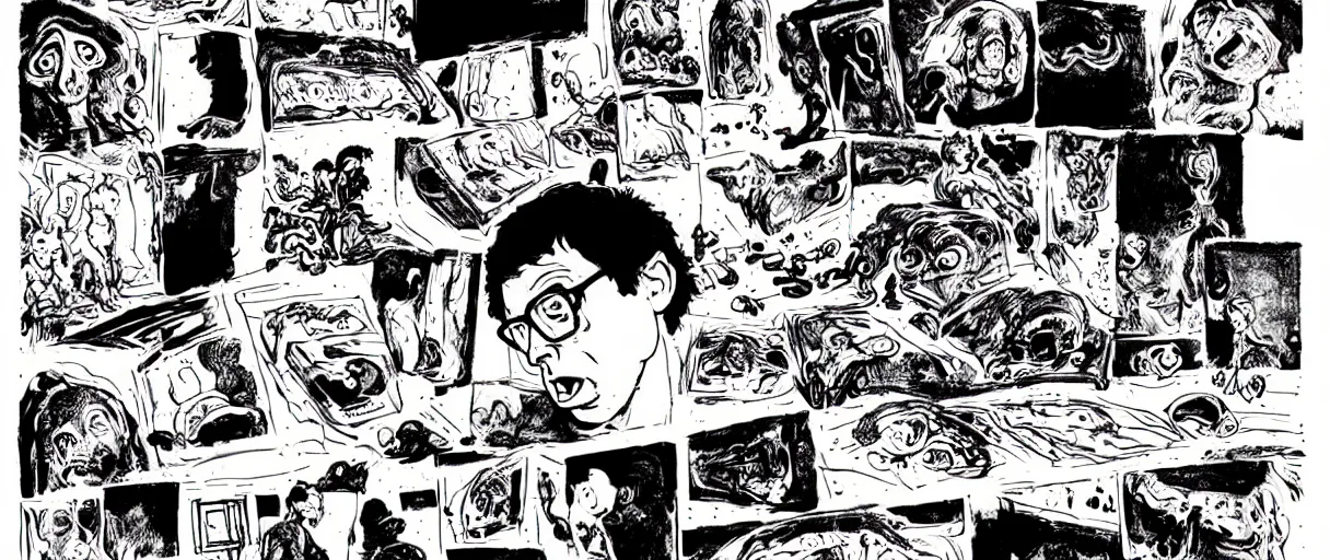 Image similar to character study of todd solondz tripping on mushrooms and becoming god | vivid colors : storyboard, dramatic and emotional, concept design, realistic. by gabriel hardman, joe alves, j. todd anderson, chris bonura. cinematic atmosphere, detailed and intricate, perfect anatomy