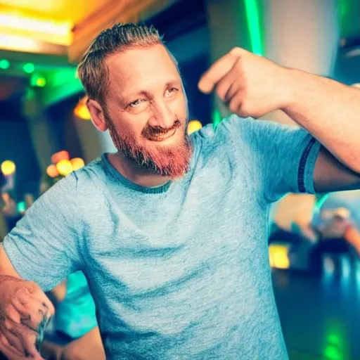 Image similar to photo of a 4 0 year old white man living thinking he's living the best life possible. he looks young for his age. he is at a dance club, it's as if he were in a music video. sadly he did not realize there is more to life. woman are flocking to him