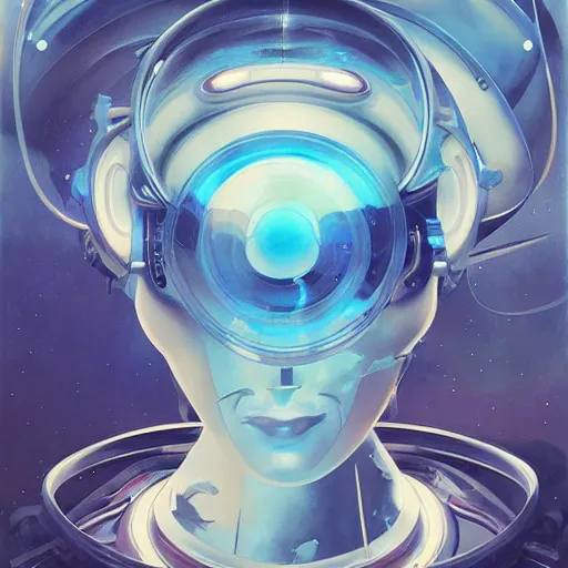 Image similar to scifi futurism automaton minimalism chrome by peter mohrbacher art Hajime Sorayama airbrush hyperrealism model abstract shatter fragments cubism futurism pastel blue soft flat minimal minimalism portrait face jackson pollock ukiyo-e lithograph mark ruthko swirl escape noise shimmer glow paint