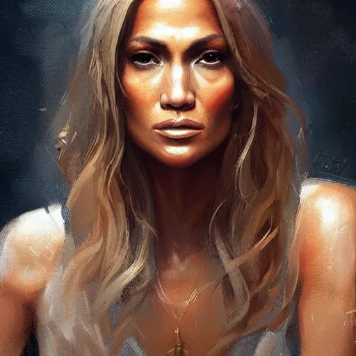 Prompt: “Portrait of Jennifer Lopez by Greg Rutkowski, young, attractive, highly detailed portrait, scifi, digital painting, artstation, concept art, smooth, sharp foccus ilustration, Artstation HQ”