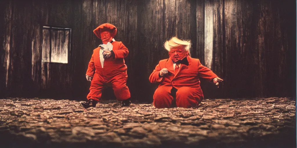 Image similar to detailed medium format photo, polaroid still from tarkovsky movie, donald trump as an oompa loompa, haze, high production value, intricate details, 8 k resolution, hyperrealistic, hdr, photorealistic, high definition, tehnicolor, award - winning photography, masterpiece, amazing colors